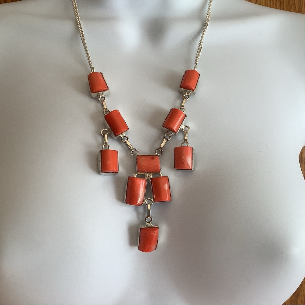 Coral and silver necklace.  silver, either 925 or 125,  ?